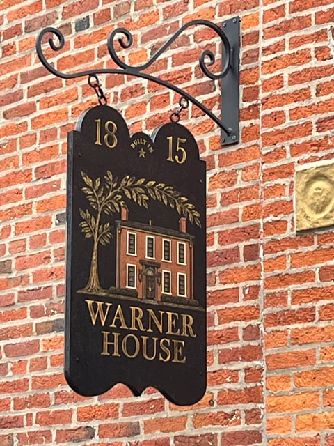 Wide format printed hanging sign with a hand-painted look for Warner House, built 1815